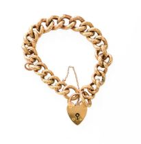 A Curb Link Bracelet, the textured and plain polished links with a heart-shaped padlock clasp,