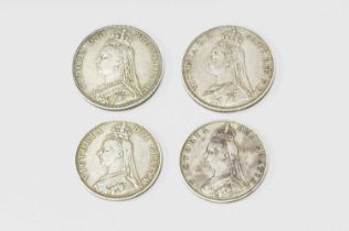 4x Victorian Silver Coins, comprising; (2x) crowns 1887, near very fine and good very fine; and (2x)