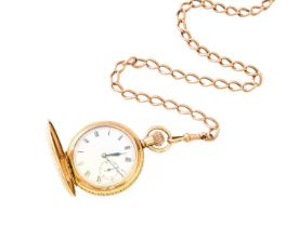 A Gold Plated Waltham Pocket Watch with a 9 carat gold watch chain