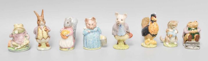 Beswick Beatrix Potter Figures, including Mr Jackson, Miss Moppet, Sally Henny Penny etc (8)