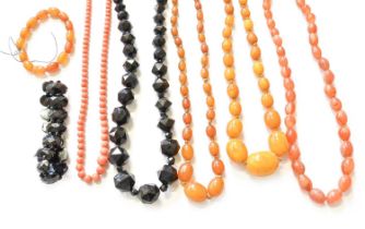 A Small Quantity of Beaded Jewellery, including two amber necklaces and an amber bracelet (a.f.);
