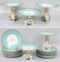 A Victorian Staffordshire Porcelain Turquoise Ground Dessert Service, comprising 5 comports raised