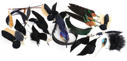 A Collection of Early 20th Century Millinery Feathers, comprising single feathers with painted