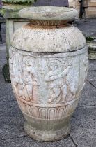 A Large Composition Ovoid Garden Urn, of Etruscan style, decorated in relief with figures, 93cm