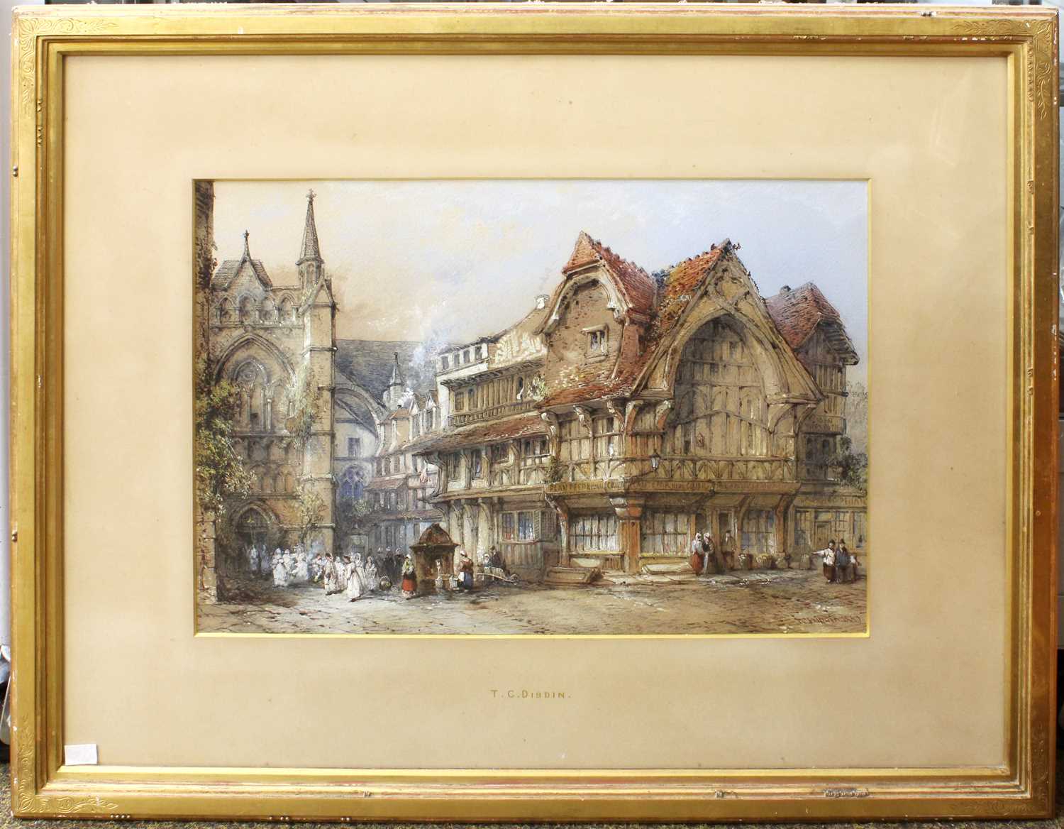 Thomas Colman Dibden (1810-1893) Northern European Town with church procession Signed and dated - Image 2 of 2