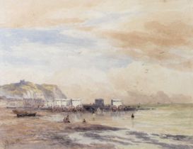 John Steeple (1823-1877) "The Beach, Hastings" Signed and dated 1875, watercolour heightened with