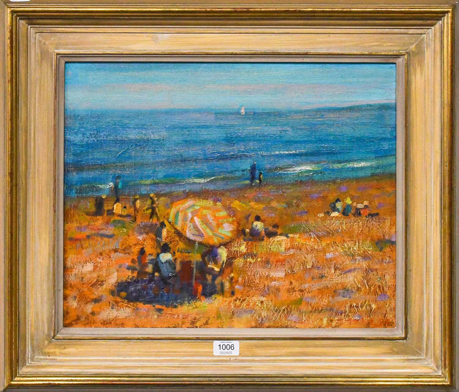 John Mackie (b.1953) "Beach at Sète" Signed and dated (19)92, oil on board, 39cm by 49cm Provenance: - Image 2 of 2