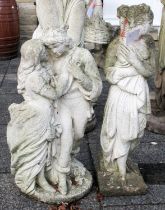 Two Composition Statues, one of Venus, 77cm, the other of rustic lovers, 72cm high