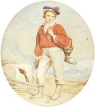 British School (19th Century) Study of a young fisherman on shore, wearing a tam o'shanter