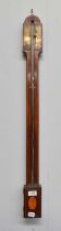 A 19th century Inlaid Mahogany Stick Barometer, with engraved brass dial and inlaid fan patra, 95cm