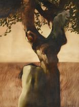 Neil Dallas Brown (1938–2003) Scottish "Figure and Cat in a Tree" (1973) Signed, with original