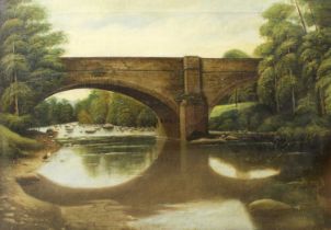 J* J* L* Astley (19th Century) River landscape with bridge Signed and dated 1895, oil on canvas,