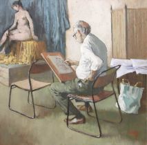 Arthur Keene (1930-2013) Self portrait of the artist painting a life study Signed and dated (20)