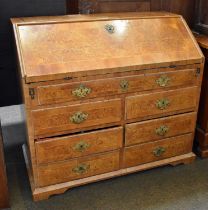 19th Century Burr Walnut Crossbanded and Inlaid Bureau (locked), 111cm by 55cm by 100cm