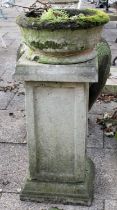 A Circular Composition Planter, with acanthus moulded sides and on square panelled pedestal, 46cm by