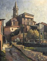 John Carter (1922-2004) Girona Signed and dated (19)86, inscribed verso, oil on board, 90cm by