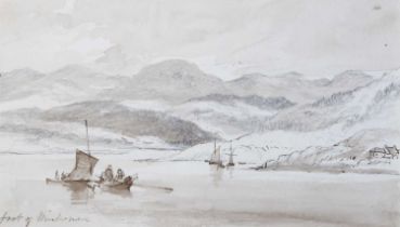 John Wilson Carmichael (1800-1868) "Foot of Windermere" Mixed media en griseille, unframed, together