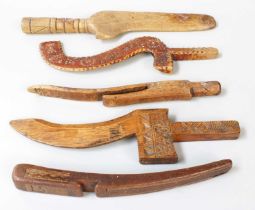 Five 19th Knitting Sticks/Sheaths including chip carved etc. (5)