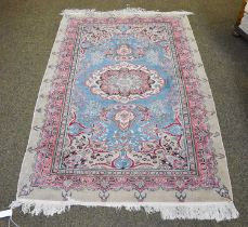 Turkish-Cypriot Marriage Rug, the sky blue field with central flowerhead medallion framed by