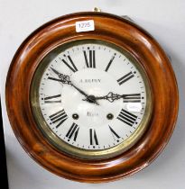 A French Striking Wall Clock, 9-inch painted dial signed, "A. Dupny" No pendulum with this clock