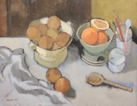 Arthur Keene (1930-2013) Still life of oranges and a pencil pot Signed and dated (19)99, oil on
