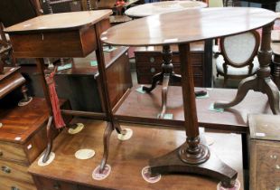 A 19th Century Mahogany Sewing Table, 42cm by 35cm by 71cm; together with a Regency mahogany lamp