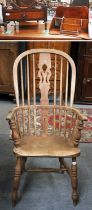 19th Century Elm WIndsor Chair; together with a Mahogany Whatnot Base with Drawer and a desk top