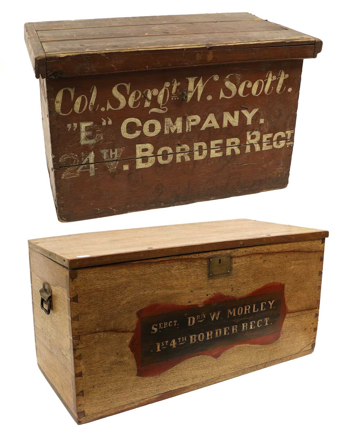 An Early 20th Century Teak Trunk, with dovetailed joints, the fascia painted in colours with a