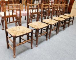 A Set of Six 19th Century Elm Rush Seated Country Chairs