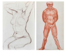 Byron Howard (b.1935) Study of a nude male Signed, red pastel, together with a a study of female