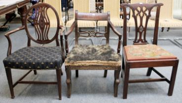 A Hepplewhite Style Open Armchair, An 18th Century Side Chair, and A Regency Open Armchair (3)