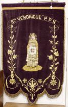 Ste Veronique P.P.N. Purple Velvet Ecclesiastical Wall Hanging, with a central decoupage style