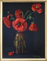 Tobias Harrison (b.1950) Still life of poppies in a glass vase Signed and inscribed g13, oil on