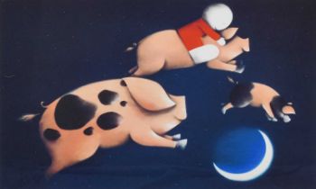 After Doug Hyde (b.1972) "Pigs Might Fly" Signed, inscribed and numbered 50/295, giclee print,