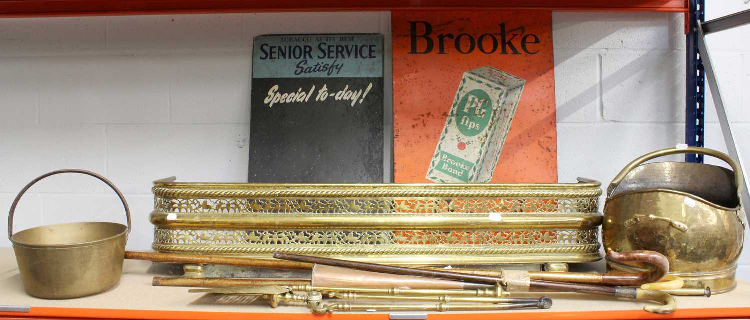 A Quantity of Metalwares Including, two enamel advetising signs, Brooke & Bond and Senior Service, a - Image 2 of 17