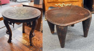 Two North African Tribal Tables, largest 58cm by 61cm