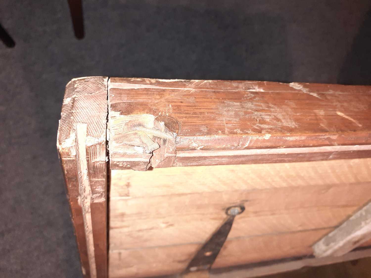 An Early 20th Century Teak Trunk, with dovetailed joints, the fascia painted in colours with a - Image 9 of 14