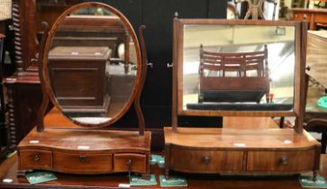 Two Georgian Mahogany Dressing Table Mirrors, one serpentine fronted and one break bowfronted
