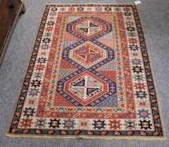 Turkish Rug of Shirvan Design, circa 1980, the compartmentalised field with three hooked