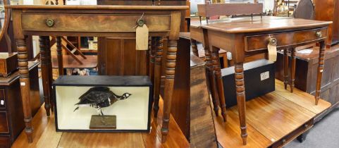 Pair of 19th Century Crossbanded Mahogany Bow Front Side Tables, each fitted with a drawer and