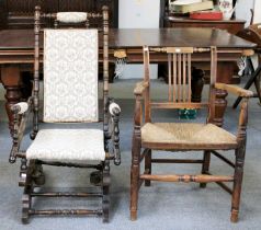 A 19th Century Elm Open Arm Chair, together with an American rocking chair (2)