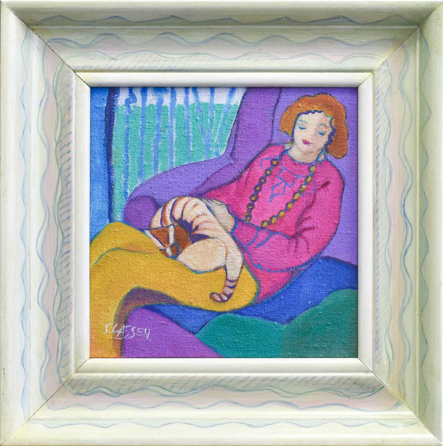 Jeanette Lasson (1924-2008) "Sleeping Partners" Signed, signed, inscribed and dated 1993 verso, - Image 2 of 2