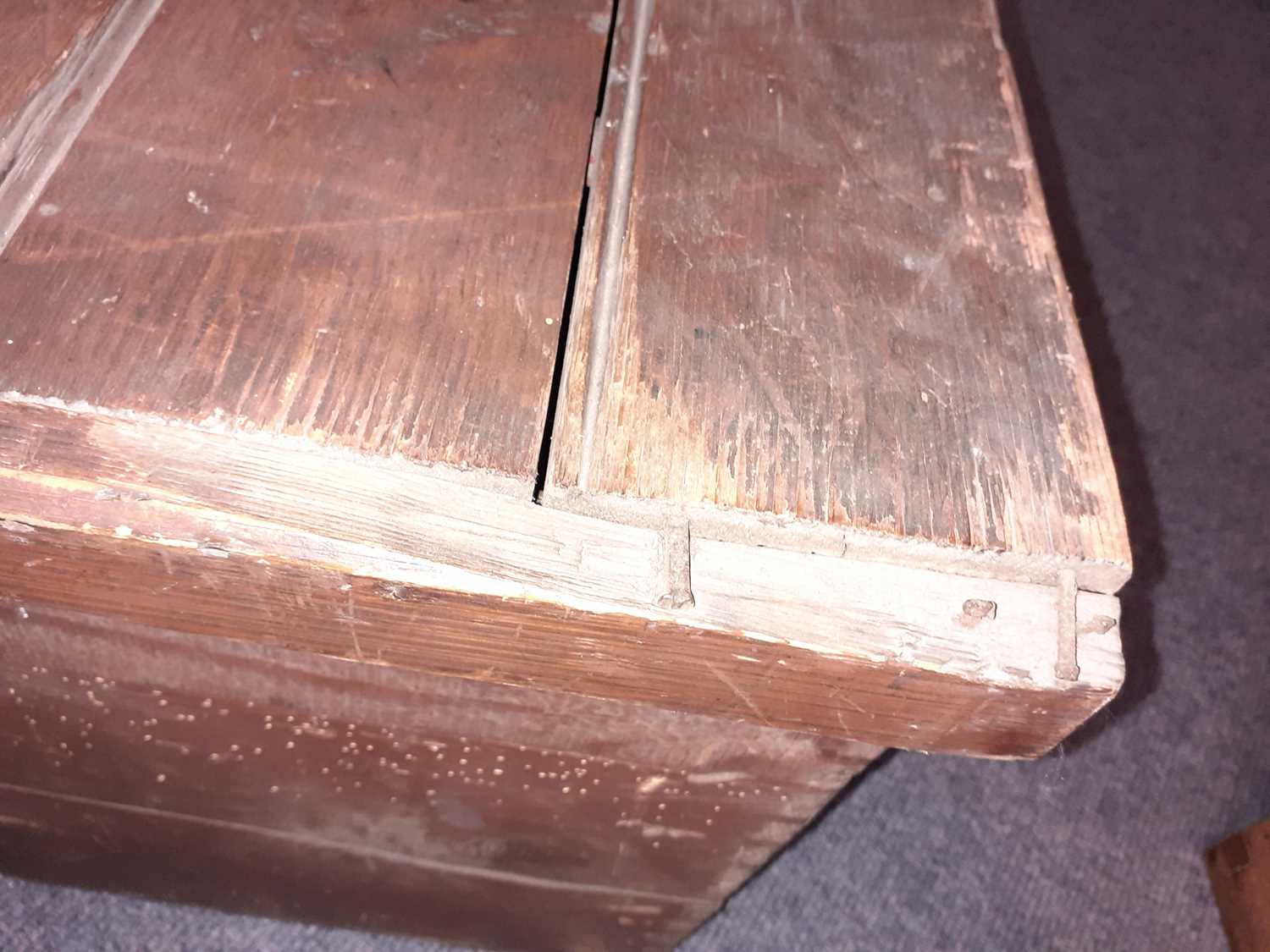An Early 20th Century Teak Trunk, with dovetailed joints, the fascia painted in colours with a - Image 6 of 14