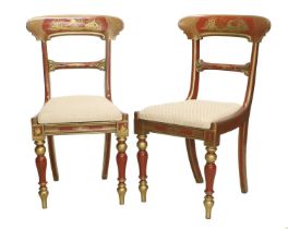 A Pair Red Lacquer and Gilt Side Chairs