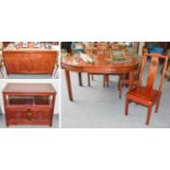 A 20th Century Chinese Hardwood Dining Suite Comprising; an extending dining table, 152cm by 107cm