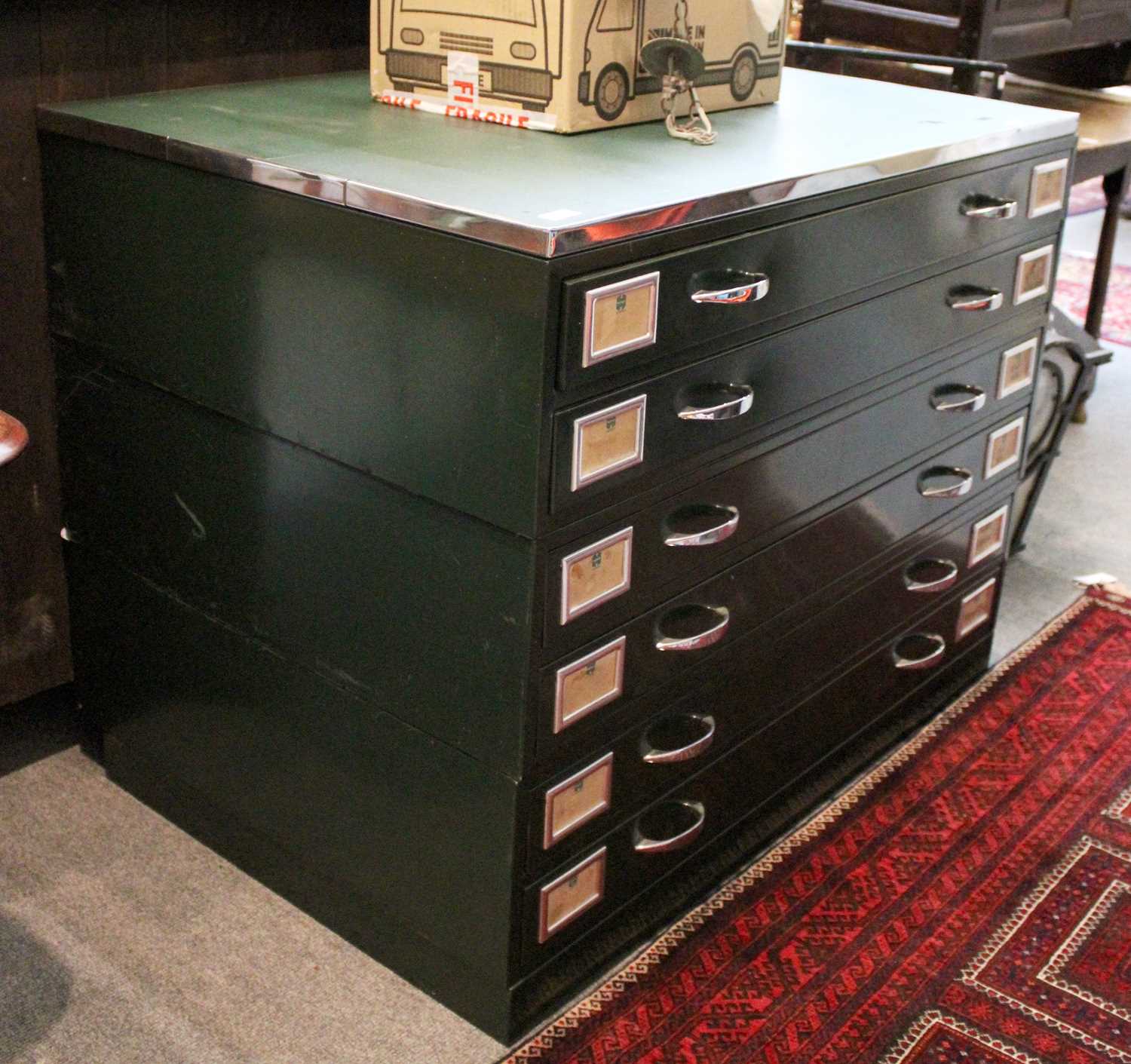 A Six Drawer Steel Plan Chest, 114cm by 79cm by 90cm