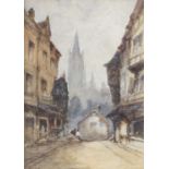 Paul Marny (1829-1914) Continental street scene with Cathedral vista Signed, watercolour; together