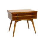 A Mid Century Canteen Table, with two drawers (lacking fitted interior), circular metal handles,