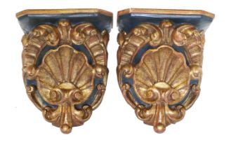A Pair of Shell and Scroll Carved Giltwood Wall Brackets, in the Rococo taste, 21cm by 14.5cm by