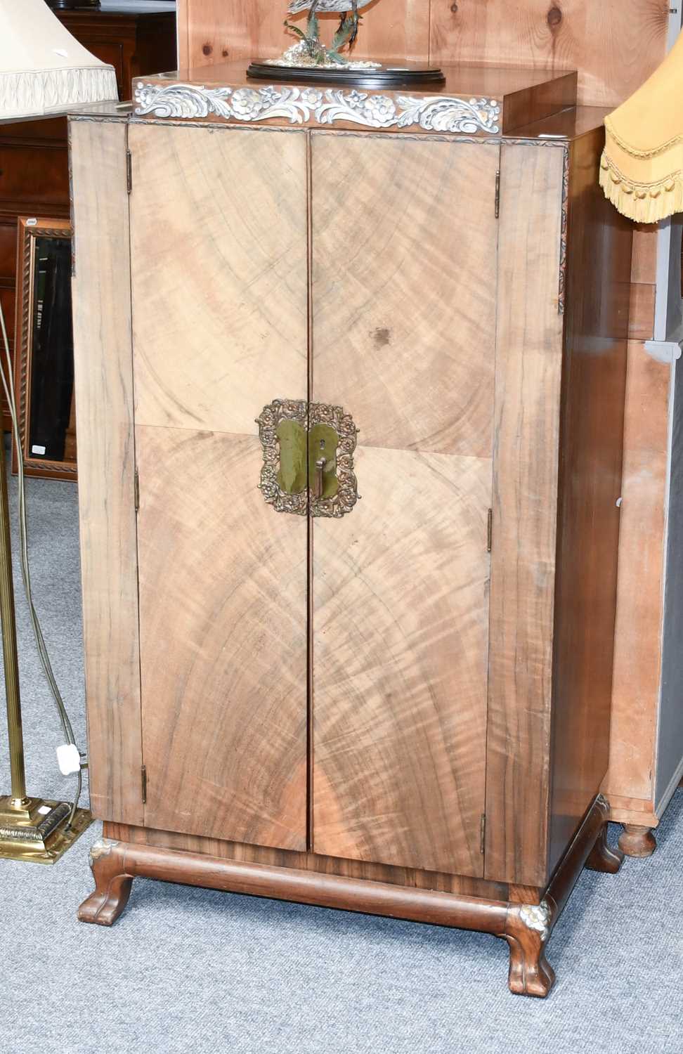 An Art Deco Four Piece Walnut Bedroom Suite, each piece with subtle silvered and gilt decoration, - Image 2 of 5